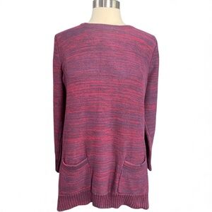 Jeanne Pierre Marled Burgundy Blue Purple Tunic Cotton Sweater With Pockets